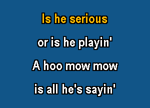 Is he serious
or is he playin'

A hoo mow mow

is all he's sayin'