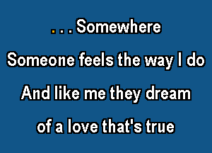 . . . Somewhere

Someone feels the way I do

And like me they dream

of a love that's true