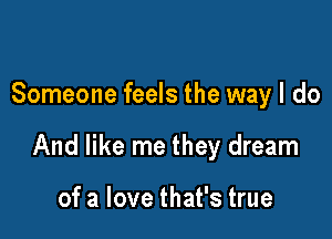 Someone feels the way I do

And like me they dream

of a love that's true