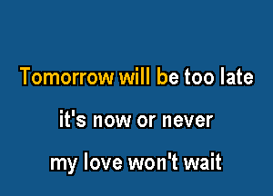Tomorrow will be too late

it's now or never

my love won't wait