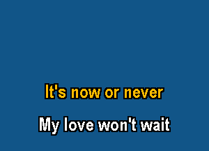 It's now or never

My love won't wait