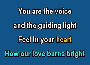 You are the voice
and the guiding light

Feel in your heart

How our love burns bright