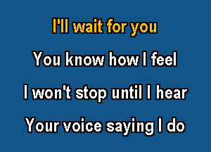I'll wait for you
You know how I feel

lwon't stop until I hear

Your voice saying I do