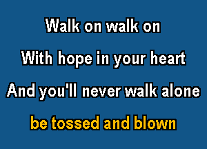Walk on walk on

With hope in your heart

And you'll never walk alone

be tossed and blown