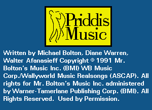 Corp .Mallvworld Music Healsongs (ASCAP). Em
rights (ED Mr- Bolton' 6 mmmu