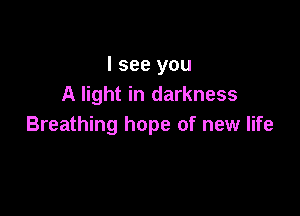 I see you
A light in darkness

Breathing hope of new life