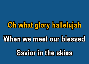 Oh what glory hallelujah

When we meet our blessed

Savior in the skies