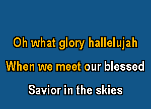 Oh what glory hallelujah

When we meet our blessed

Savior in the skies
