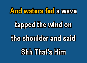 And waters fed a wave

tapped the wind on

the shoulder and said

Shh That's Him
