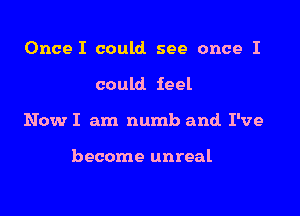 Once I could see once I

could feel

Now I am numb and I've

become unreal