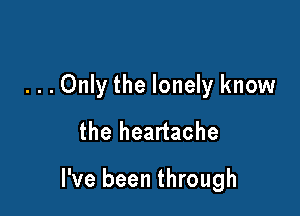 ...Only the lonely know
the heartache

I've been through