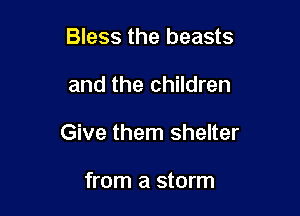 Bless the beasts

and the children

Give them shelter

from a storm