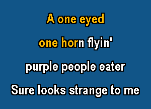 A one eyed
one horn flyin'

purple people eater

Sure looks strange to me