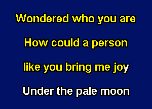 Wondered who you are

How could a person

like you bring me joy

Under the pale moon