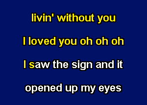 livin' without you

I loved you oh oh oh

I saw the sign and it

opened up my eyes