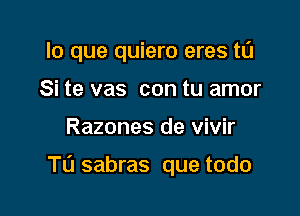 lo que quiero eres t0
Si te vas con tu amor

Razones de vivir

TL'J sabras que todo