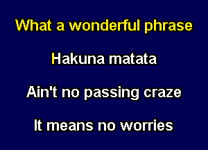 What a wonderful phrase

Hakuna matata

Ain't no passing craze

It means no worries