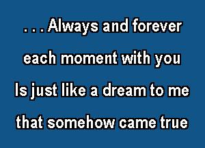 . . .Always and forever

each moment with you

Is just like a dream to me

that somehow came true