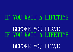 IF YOU WAIT A LIFETIME

BEFORE YOU LEAVE
IF YOU WAIT A LIFETIME

BEFORE YOU LEAVE