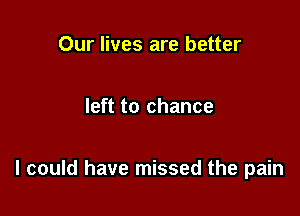 Our lives are better

left to chance

I could have missed the pain