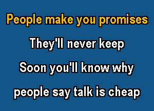 People make you promises
Theleneverkeep

Soon you'll know why

people say talk is cheap
