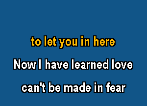 to let you in here

Nowl have learned love

can't be made in fear