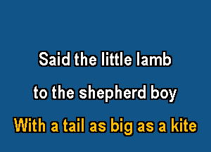 Said the little lamb
to the shepherd boy

With a tail as big as a kite