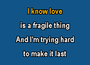 I know love

is a fragile thing

And I'm trying hard

to make it last