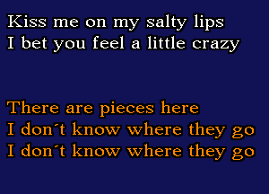 Kiss me on my salty lips
I bet you feel a little crazy

There are pieces here
I don't know where they go
I don't know where they go