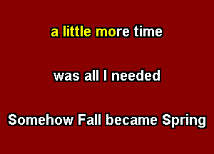 a little more time

was all I needed

Somehow Fall became Spring