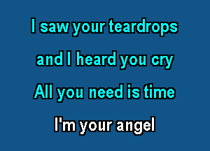 I saw your teardrops
and I heard you cry

All you need is time

I'm your angel
