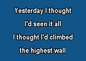Yesterday I thought

I'd seen it all

I thought I'd climbed

the highest wall