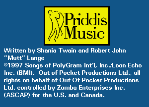 MTwain and Robert John

W Songgs of'PolvGram mm
mm Out of Pocket Productions Ltd. ,EID