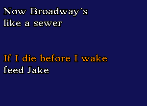 Now Broadway's
like a sewer

If I die before I wake
feed Jake