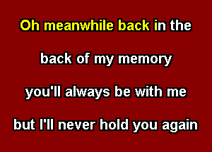 Oh meanwhile back in the
back of my memory
you'll always be with me

but I'll never hold you again