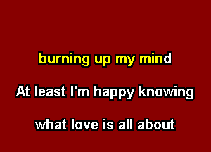 burning up my mind

At least I'm happy knowing

what love is all about