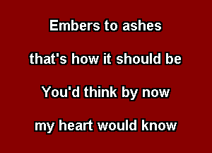 Embers to ashes

that's how it should be

You'd think by now

my heart would know