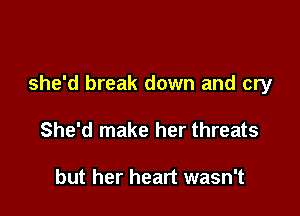 she'd break down and cry

She'd make her threats

but her heart wasn't