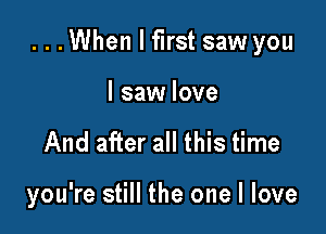 ...When I first saw you

I saw love
And after all this time

you're still the one I love