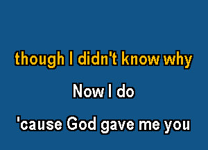 though I didn't know why

Nowl do

'cause God gave me you