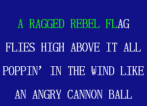 A RAGGED REBEL FLAG
FLIES HIGH ABOVE IT ALL
POPPIIW IN THE WIND LIKE

AN ANGRY CANNON BALL