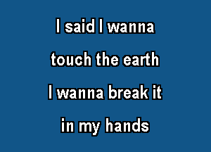 I said I wanna
touch the earth

I wanna break it

in my hands