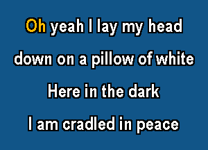 Oh yeah I lay my head
down on a pillow of white

Here in the dark

I am cradled in peace