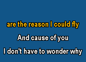 are the reason I could fly

And cause of you

I don't have to wonder why