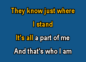 They knowjust where

I stand

It's all a part of me

And that's who I am