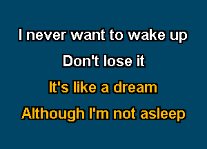 I never want to wake up
Don't lose it

It's like a dream

Although I'm not asleep