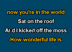 now you're in the world

Sat on the roof
Ai.d I kicked off the moss

How wonderful life is