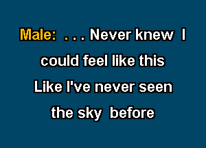 Malez Never knew I
could feel like this

Like I've never seen

the sky before