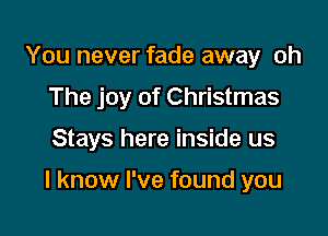 You never fade away oh
The joy of Christmas

Stays here inside us

I know I've found you