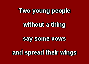 Two young people
without a thing

say some VOWS

and spread their wings